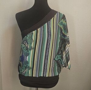 One-Shoulder Multicolor Paisley Print Top